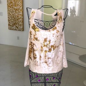 A trapeze style sequined sleeveless top
